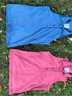 Linksoul Woman’s Sleeveless Polo Tops - Blue & Coral Name-brand Golf cute back